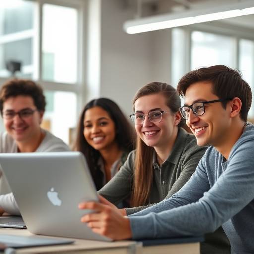 Image showcasing a diverse group of students highly motivated while participating in an online learning session.
